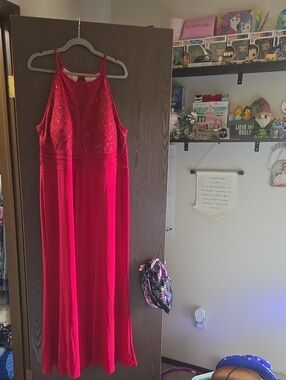 Morgan & Co. Red Sequined Halter Prom Gown